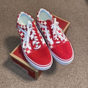New Red Checkered Lace Up Vans